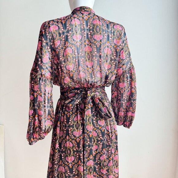 Zara Dark Florals Wrap Long Sleeve Chiffon Maxi Dress S - Picture 7 of 9